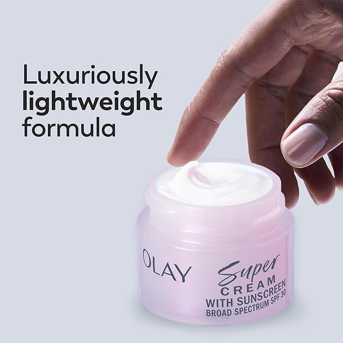 Olay Super Cream with Sunscreen SPF 30, Trial Size, Lightweight Face Moisturizer with Sun Protection, 5-in-1 Skin Care Benefits - Hydrating, Brightening, Firming - Niacinamide, Vitamin C, 15 mL
