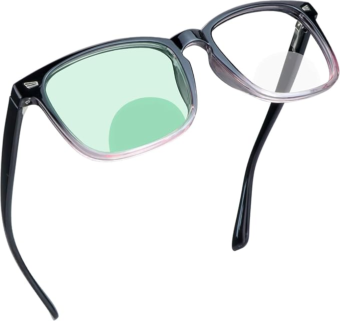 YEIN Bifocal Reading Glasses with Blue Light Blocking Lenses, Bifocal Reader for Women and Men, Vintage Square frame with Spring Hinge (+0.00/+1.50 magnification)