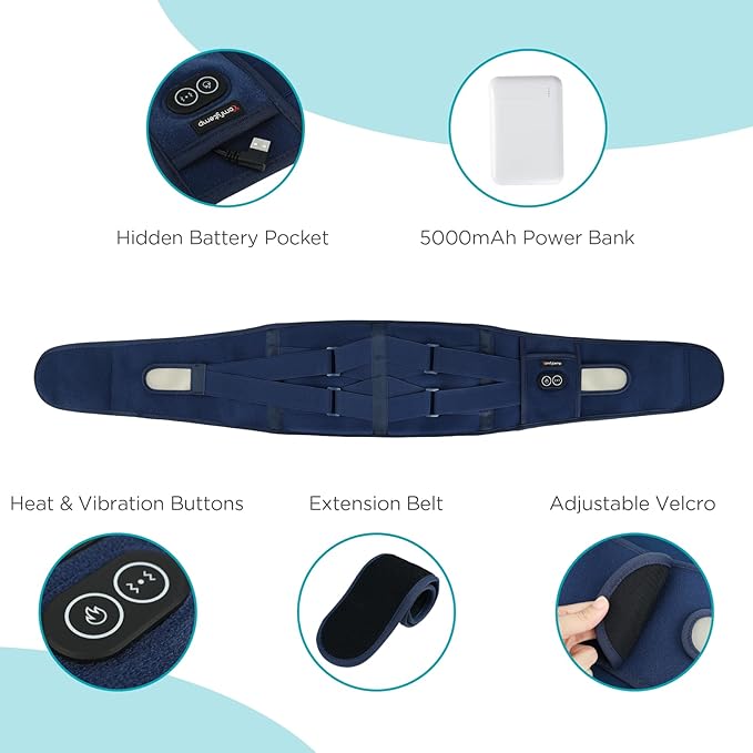 Comfytemp Cordless Heating Pad with Massager for Back Pain Relief, Portable Lower Back Massager Wearable, Father's Day Gifts, Birthday Gifts for Dad Mom Men Women, 3 Heat, Auto-Off Blue