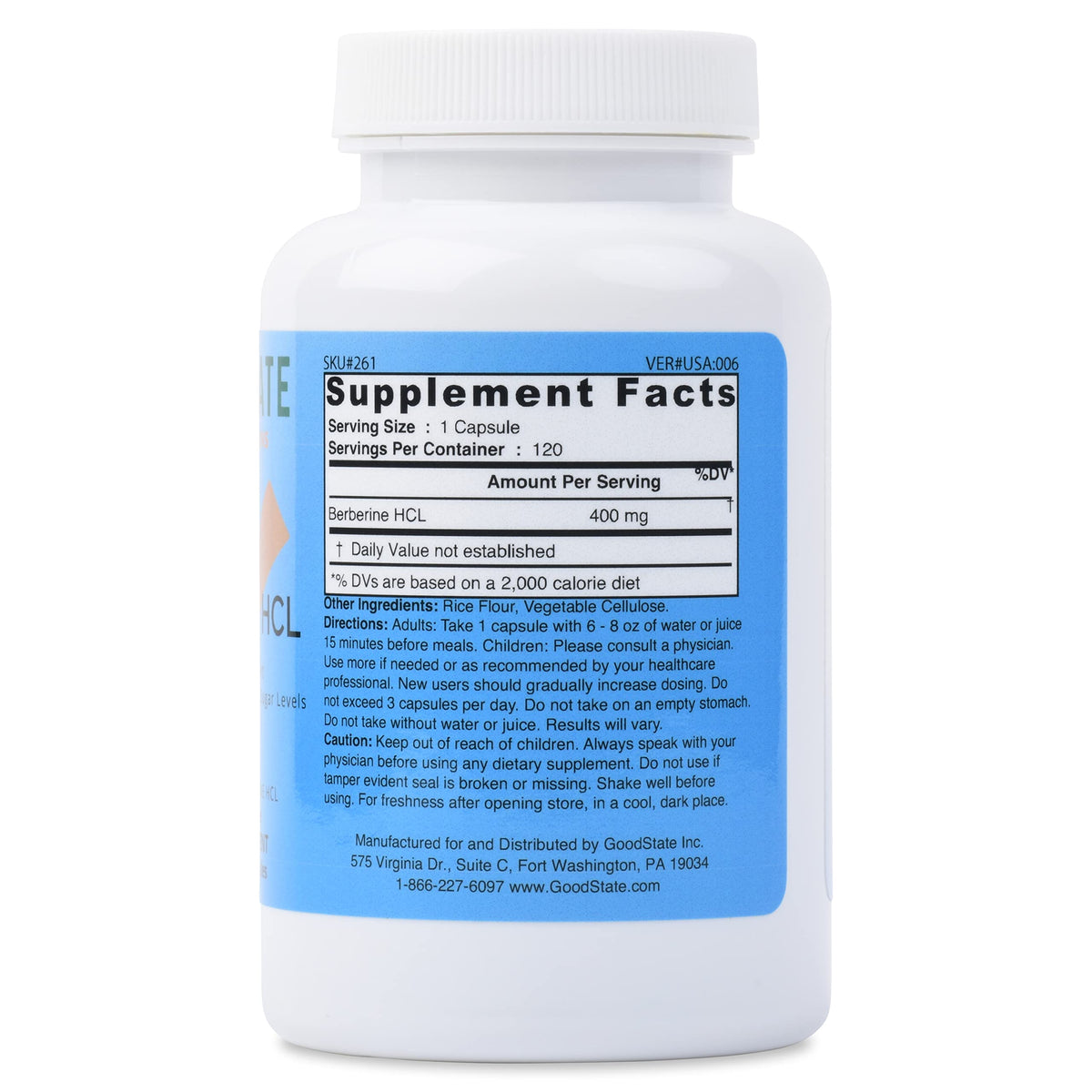 Good State Berberine HCL 400mg, 120 Vegetarian Capsules