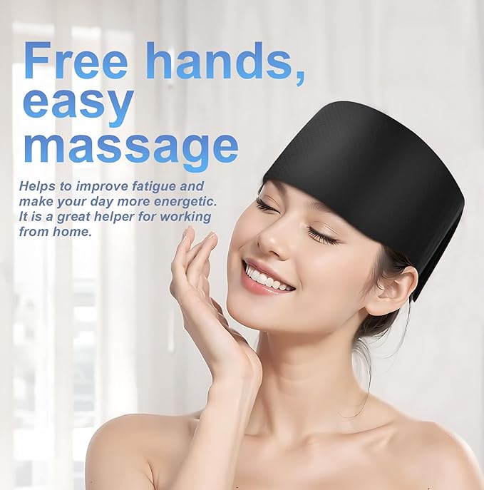 MEXITOP Electric Head Massager - Rechargeable Hand Free Scalp Massager Airbag for Head with 3 Modes and Heating Function, Adjustable Size Portable Design for Deep Relaxation