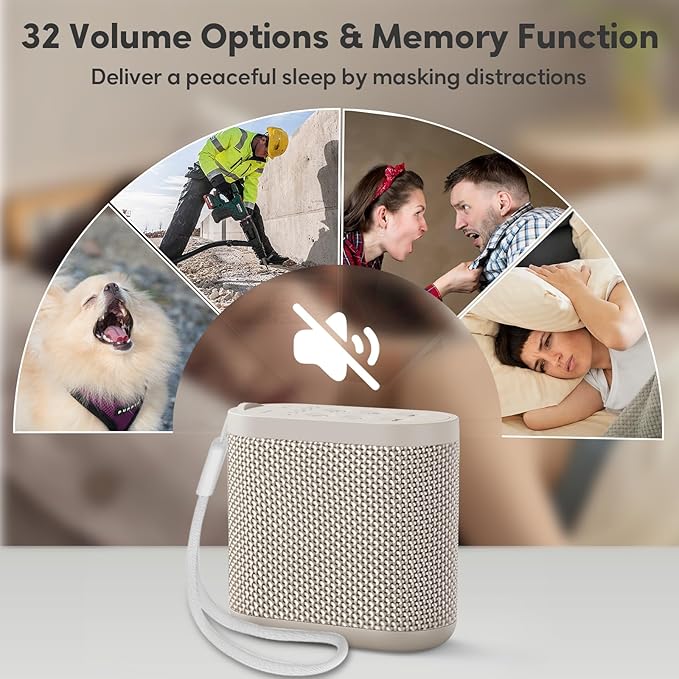 Portable Sound Machine for Travel, White Noise Sound Machine for Sleeping, 52-Hour Lasting Mini Noise Machine with 21 Quality Non-looping Sounds, Headphone Jack, Memory, Timer for Adults,Hotel (Khaki)