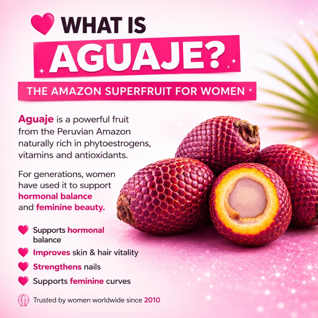 Natural Curves & Hormonal Balance – Aguaje Pills for Women by CurvyFruit – Booty, Hips & Bust Support – 100 Vegan Capsules – Menopause Relief – Made in Peru