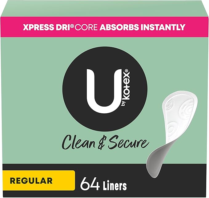 U by Kotex Panty Liners, Clean & Secure, Light Absorbency, Regular Length, 64 Count (Packaging May Vary)