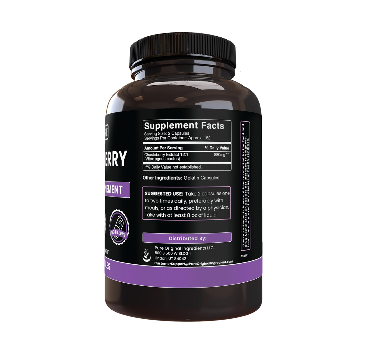 Pure Original Ingredients Vitex Berry (Chasteberry) (365 Capsules) No Magnesium Or Rice Fillers, Always Pure, Lab Verified
