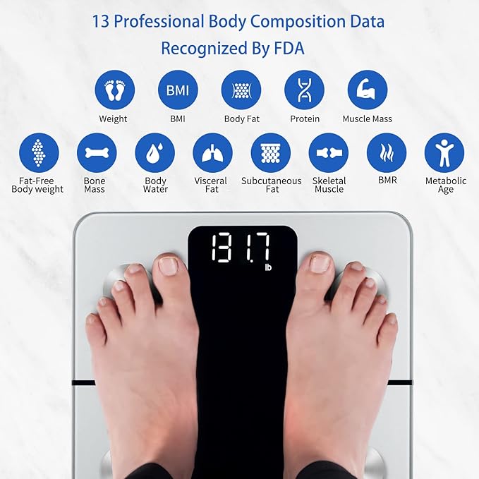 Vitafit Smart Bathroom Scale Body Weight, High Accuracy Assured by Weight Scale Professional Factory Since 2001, App Sync 13 Body Composition Including BMI, Body Fat and Muscle, 400lb, LED, Silver