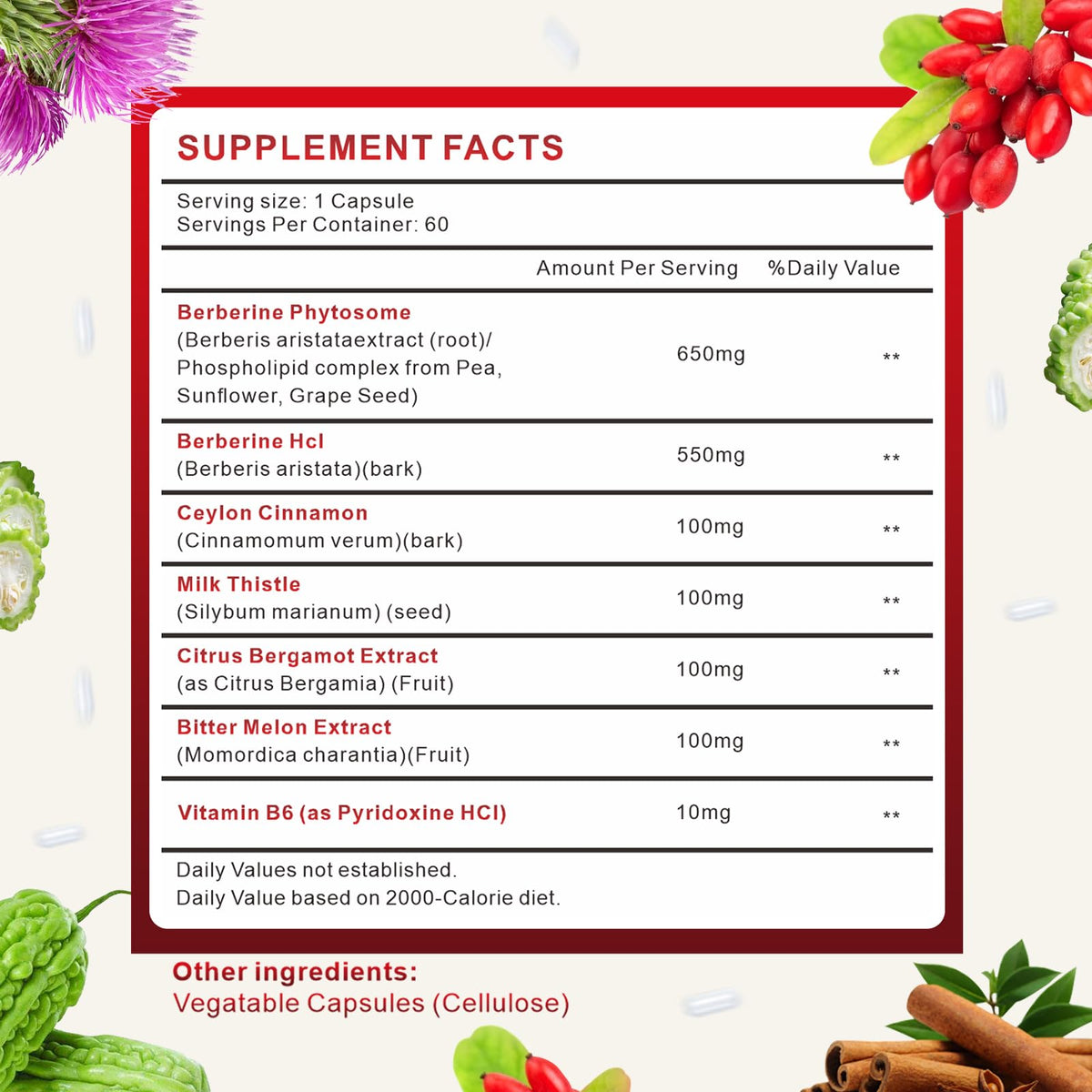 Spliferkou 7-in-1 Berberine Phytosome with Ceylon Cinnamon, Berberine Complex Supports Metabolic, Liver Function and Immune System, Non-GMO - 60 Capsules