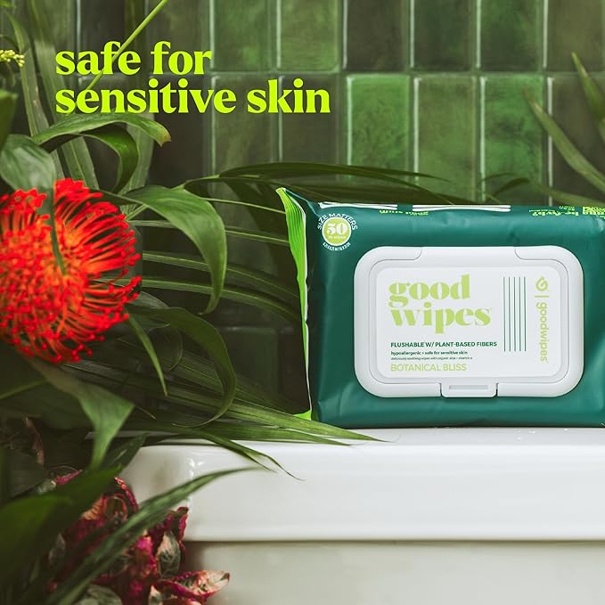 goodwipes Flushable Butt Wipes - Extra Large Adult Wet Wipes For Women & Men - Bathroom Essentials - Sewer & Septic Safe - Botanical Bliss, 418 Count (8 Packs + 1 Travel)