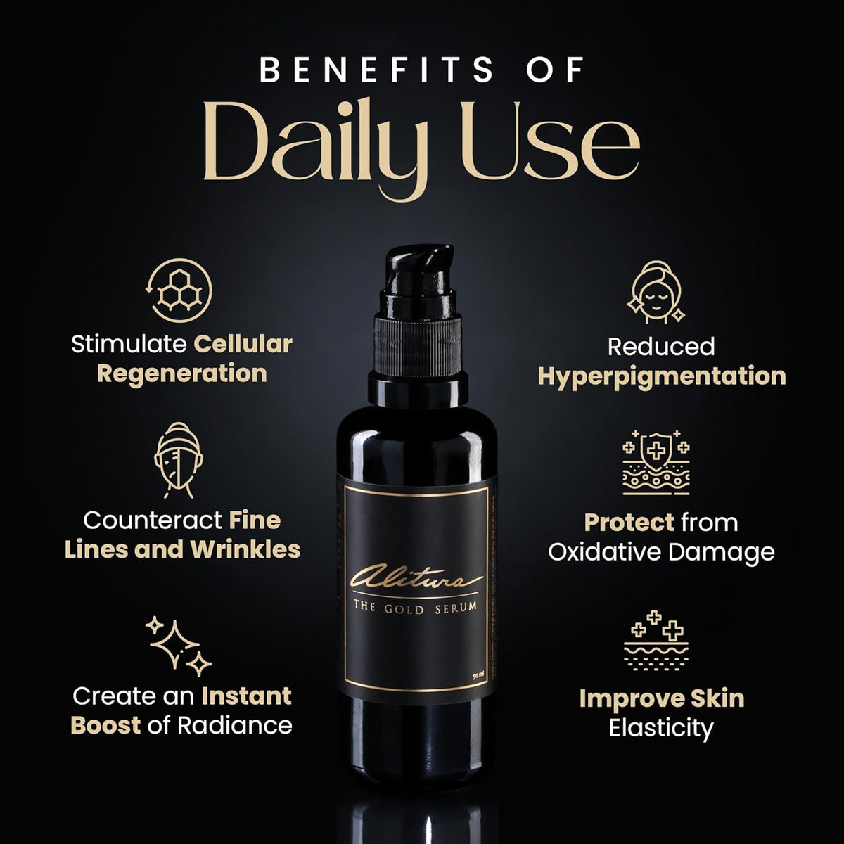 Alitura Anti-Aging Peptide & Collagen Gold Serum for Face – with Vitamin A, CoQ10 & Astaxanthin – Korean-Inspired Hydrating Serum for Wrinkles, Radiance & Firmness – 50ml