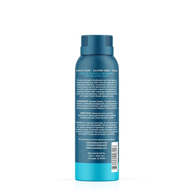 Oars + Alps Spray Deodorant for Men and Women, Aluminum Free Deodorant and Full Body Spray, Fresh Ocean Splash