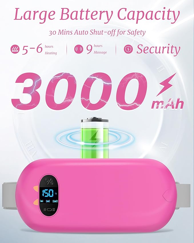 Portable Heating Pad for Cramps, Upgrade Cordless Electric Period Fast Heating Pad for Back Pain Relief Menstrual Belt 6 Heat 6 Massage Modes Gifts for Women Girls Her Girlfriend Rose Pink