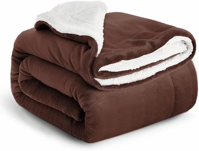 IR Imperial Rooms Sherpa Fleece Throw Blanket for Couch - Soft and Fuzzy Blanket for Winter - Reversible Thick and Warm Fluffy Throw Blankets for Bed, Sofa, Camping and Travel, Coffee, 50x60 Inches