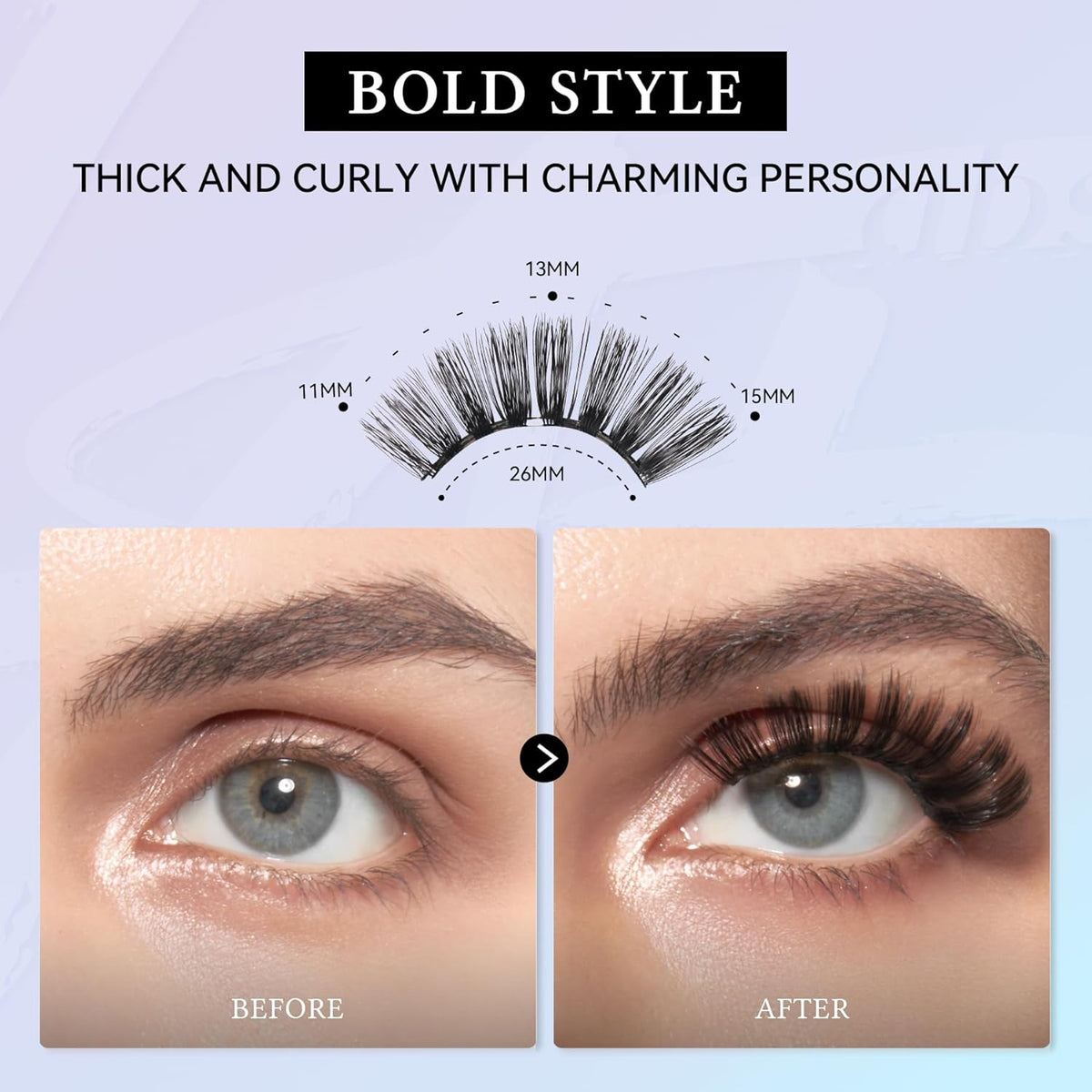 Magnetic Eyelashes, Bold Series Magnetic lashes with applicator, Reusable Glue-free False Eyelashes, Waterproof, Lightweight Fluffy lashes, Suit for Heavy Makeup