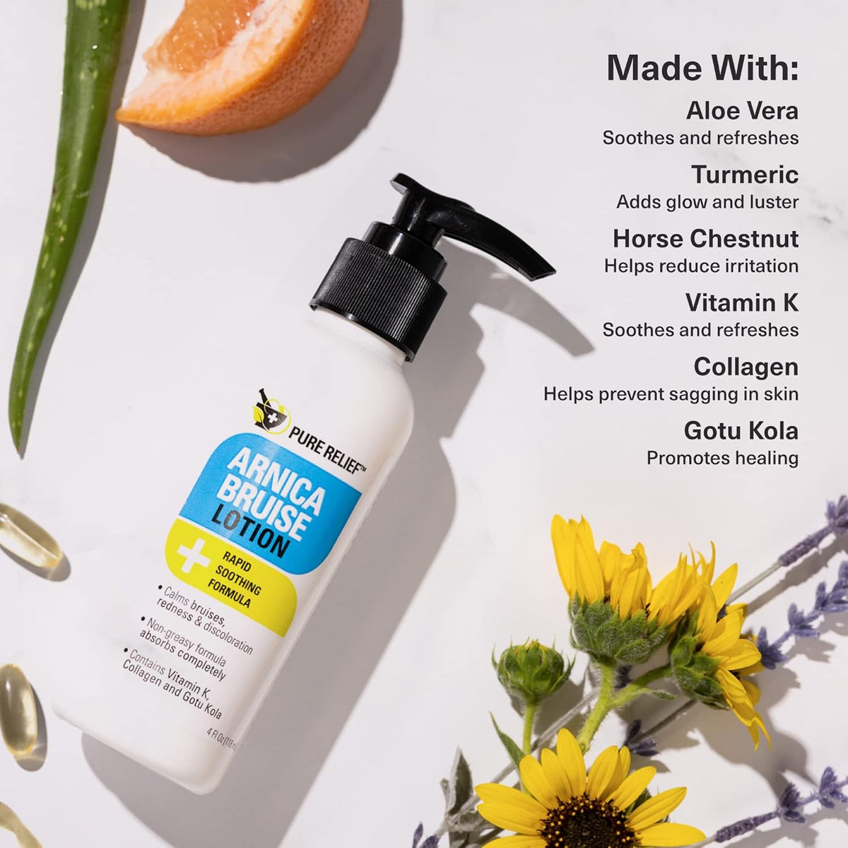 Arnica Bruise Relief Lotion for Bruising, Swelling, & Discoloration On Skin, Natural Skin Care Arnica Bruise Homeopathic Topical Bruise Cream W/Aloe Vera & Collagen, 4 Fl Oz (Pack of 3)