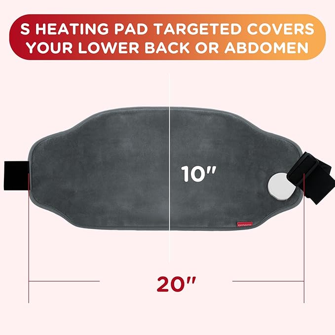 Upgraded Heating Pad for Back Pain Relief, Comfytemp Birthday Gifts for Women Men Mom Dad, FSA HSA Eligible Electric Heat Wrap with Strap for Cramps, Lower Back, Lumbar, Sciatica, SMALL-10×20", Grey