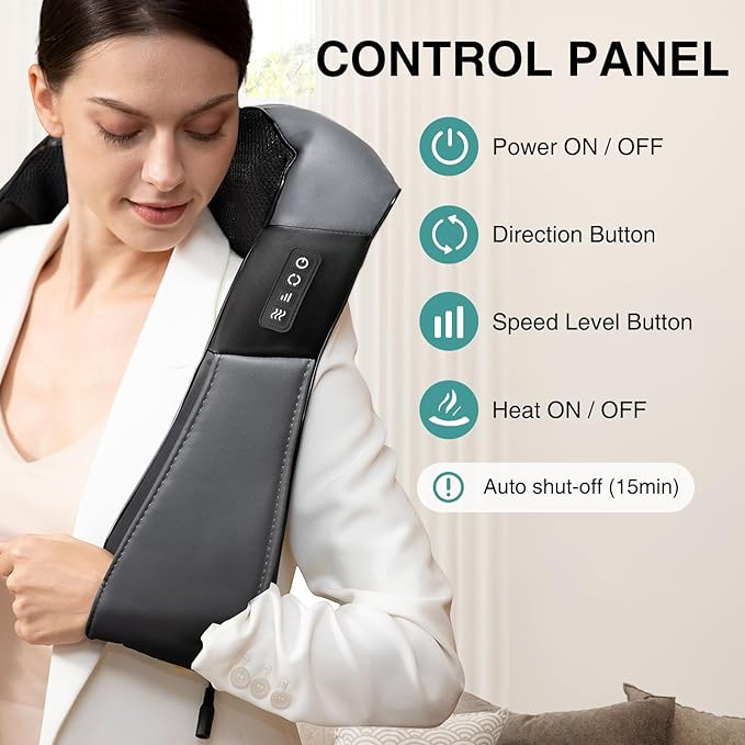 Shiatsu Neck and Back Massager with Soothing Heat, Electric Deep Tissue 3D Kneading Massage for Shoulder, Leg, Body Muscle Pain Relief, Home, Office, and Car