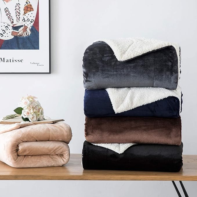 IR Imperial Rooms Sherpa Fleece Throw Blanket Twin Size for Couch - Thick and Warm Fluffy Blankets for Winter, Soft and Fuzzy Twin Blanket for Bed, Coffee, 60x80 Inches
