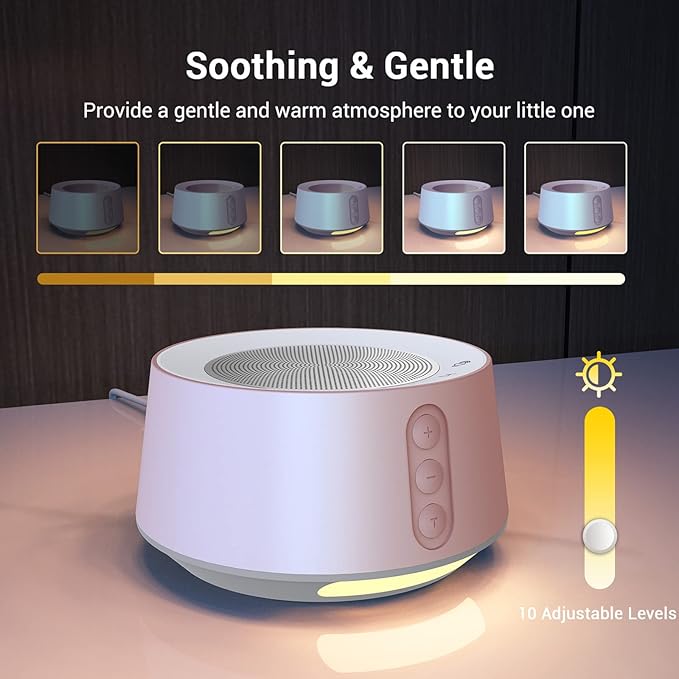 BGOVERSS White Noise Machine with 14 Soothing Sounds and 10 Levels Night Light for Sleeping, 5 Timers and Memory Feature - Plug in Sound Machine for Nursery, Baby, Kids, Adults, Pink