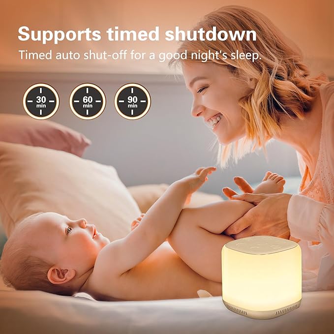 White Noise Machine with 7 Color Night Light and 34 Sleep Aid Sounds for Soothing Emotions, Promoting Sleep, Sound Machine with Timer Adjustable Brightness for Baby Kids Adults（S）