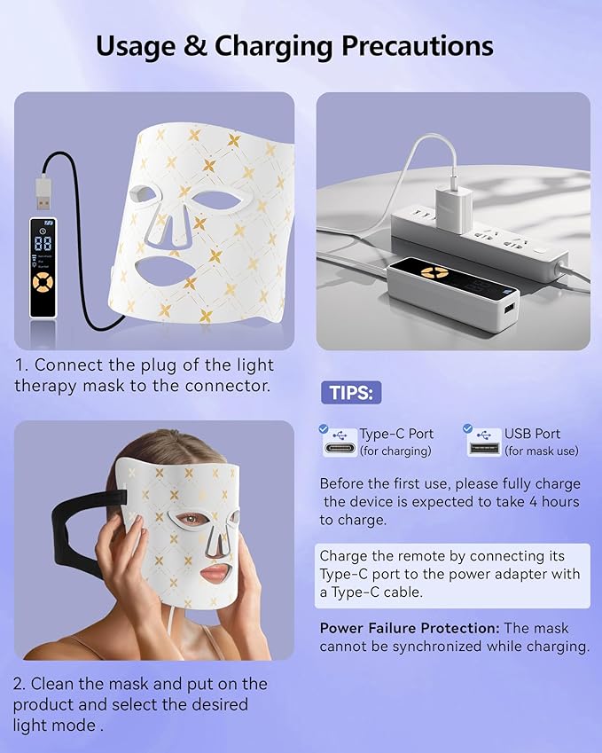 LED Red Light Therapy Mask, 630nm & 830nm Wavelength LED Light Therapy Device for Home Use (White)
