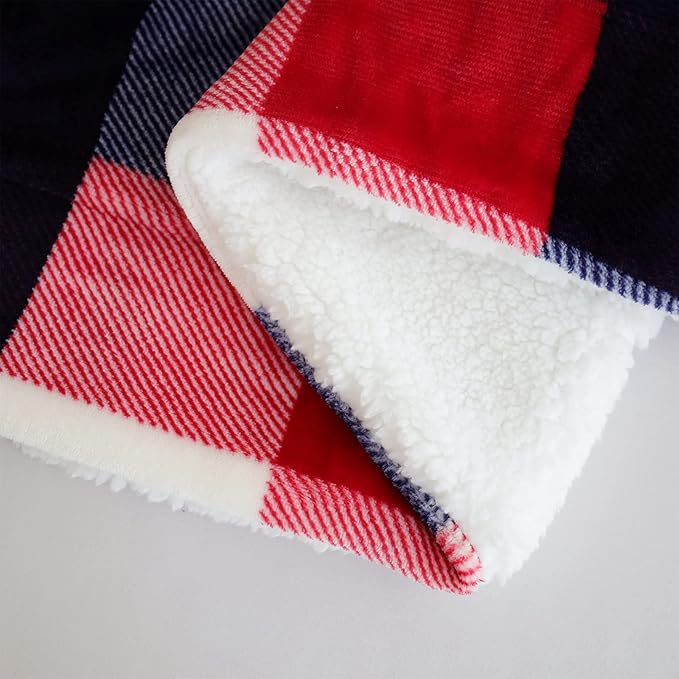 SOCHOW Buffalo Plaid Sherpa Fleece Throw Blanket, Double-Sided Checkered Super Soft Luxurious Bedding Blanket 60 x 80 inches, Red/Blue