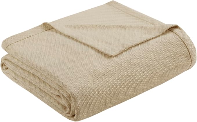 Madison Park Liquid Cotton Luxury Blanket Premium Soft Cozy 100% Ring Spun Cotton For Bed , Couch or Sofa, Full/Queen, Linen