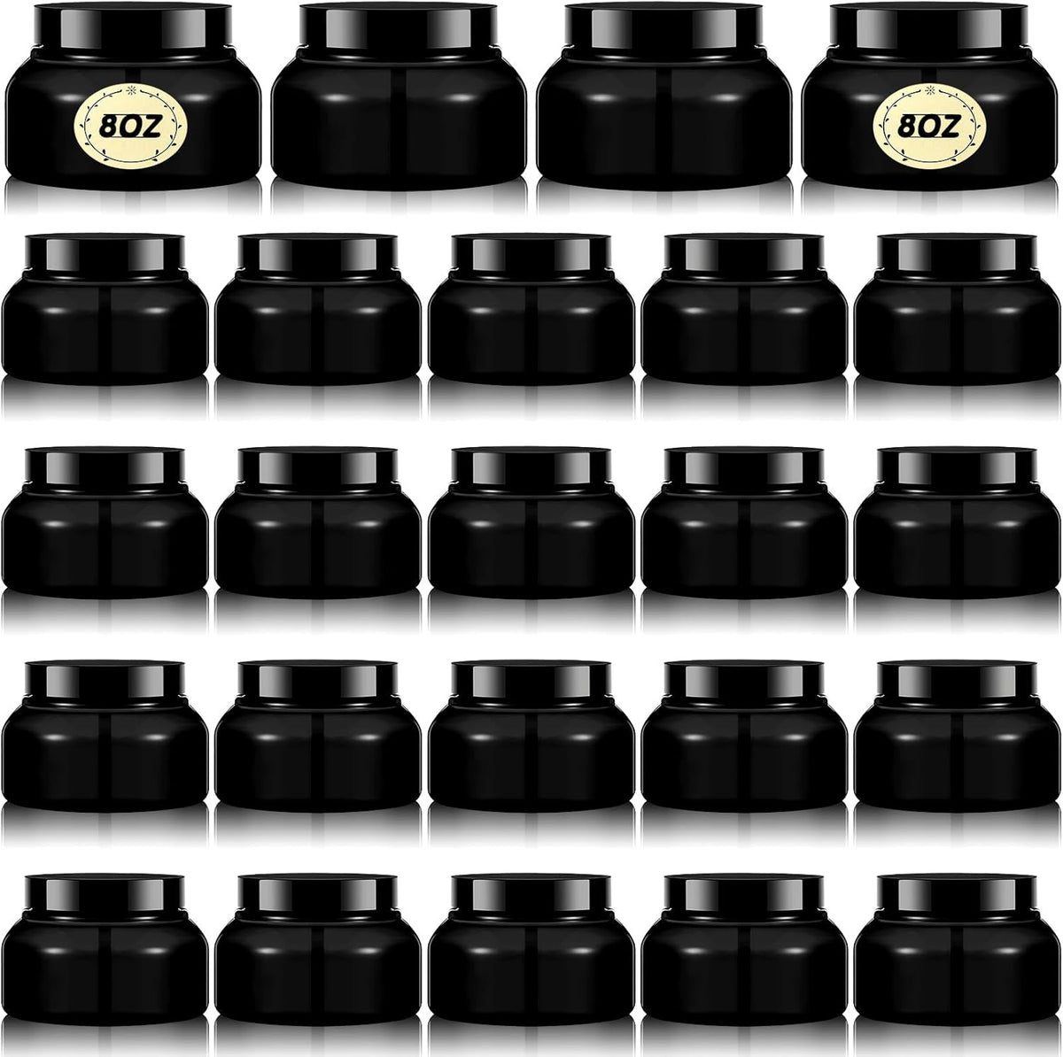 Tessco 24 Pack Plastic Jars with Lids Labels Empty Clear Plastic Jars Round Refillable Cosmetic Containers Body Butter Containers Bulk Sugar Scrub Bottle for Make Up(8 oz,Black)