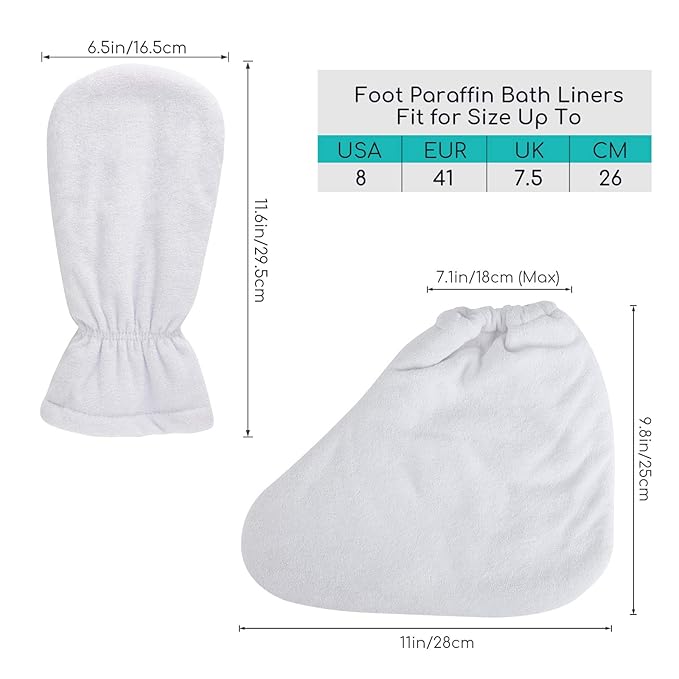 Paraffin Bath Mitts, Segbeauty Thick Snug Elastic Opening Paraffin Wax Glove and Bootie with Double Terry Clothes for Heat thera-py, Hand and Foot Bags for Thermal SPA treat-ment, Paraffin Machine