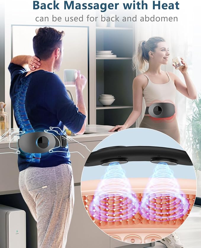 Back Massager with Heat-Heating Pad for Back Pain Relief,Lower Back Massage Abdominal Belly with 6 Massage&16 Intensity,Portable Cordless Personal Lumbar Travel Wrap Belt Gifts for Men Women Teen Girl