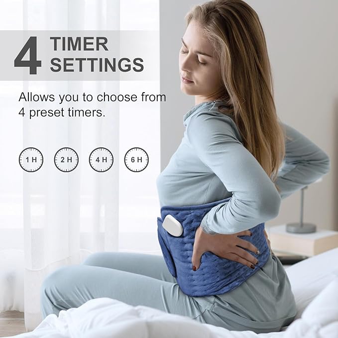 Heat Pad for Back Pain Relief Electric Heating Pads with 6 Temperatures Soft Detachable Heat Pad for Man Women (Navy)