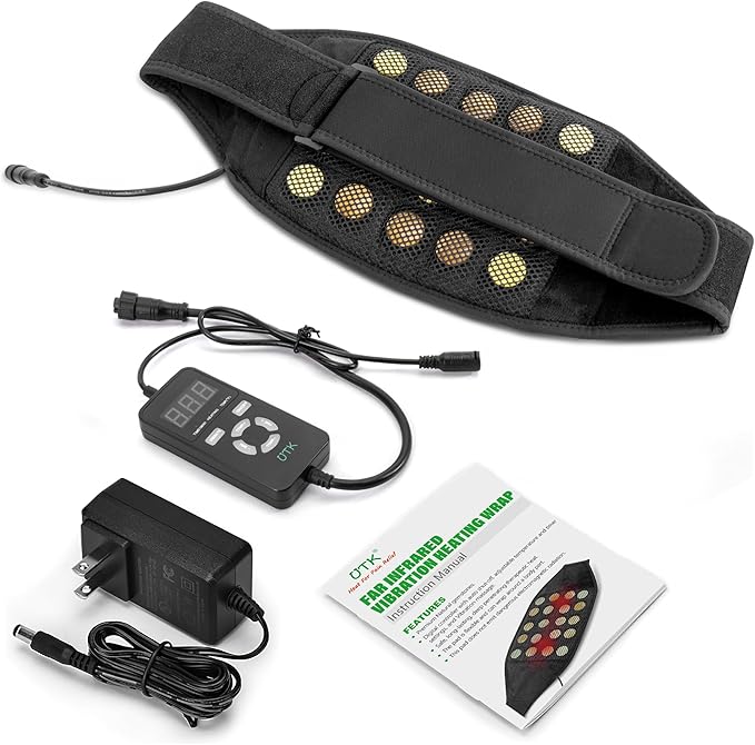 UTK Far Infrared Vibrating Heating Pad with Vibration Massage for Lower Back Pain. 3 Vibration Modes, Smart Controller, Hot Enough (103℉-159℉)，Back Pain Relief,S-XXXXL