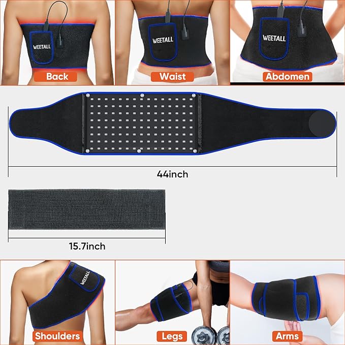 Red Light Therapy Belt for Body: Infrared Heating Vibration Massage Wrap Pad for Waist, Shoulder, Belly Pain Relief, Portable Relaxation Device for Home, Women & Men (Blue Black)