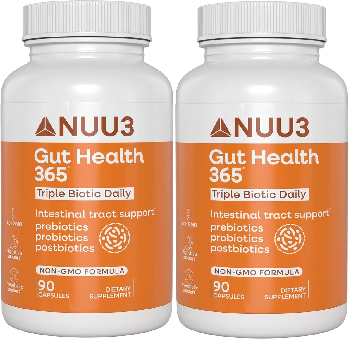 NUU3 Gut Health 365 - Digestive Enzymes & Probiotic Supplement for Women & Men - Bloating & Digestion Relief - Supports Gut Microbiome & Healthy Immune Function - 90 Capsules (Pack of 2)