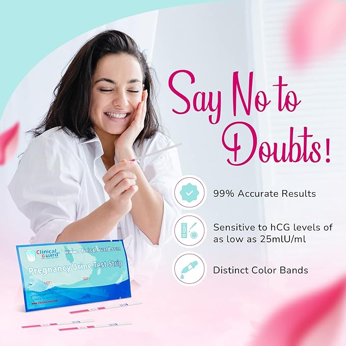Clinical Guard 50 Pregnancy Test Strips - Sensitive & Accurate Measurement Within 5 mins - Early Detection Pregnancy Test Strip - Easy to Use for Home Tests - HCG Test Strip Kit