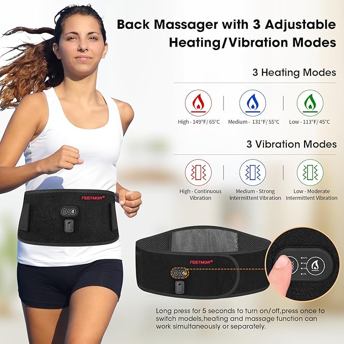 Heated Waist Belt, Cordless Heating Pad for Low Back,Gift for Father's Day,Electrical Heating and Massage, Rechargeable Battery Powered