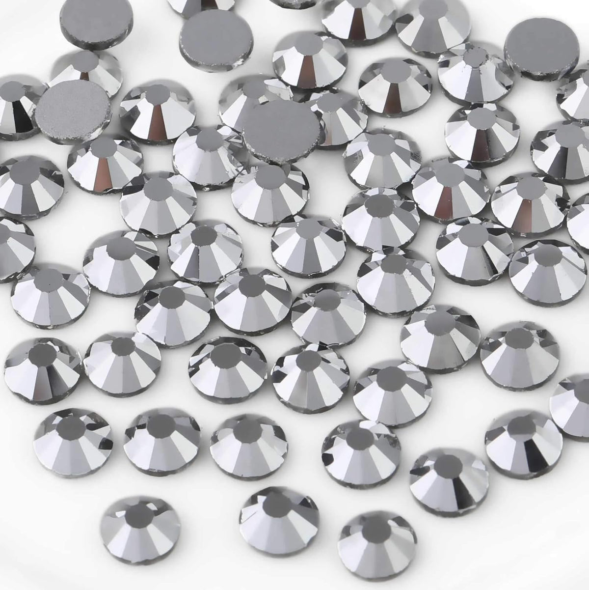 beadsland Flat Back Crystal Rhinestones Round Gems for Nail Art and Craft Glue Fix, Silver Hematite (2.9-3.0mm) SS12/1440pcs