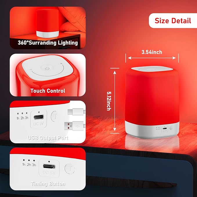 Red Light Therapy for Sleep Device, Red Night Lights with 670nm Wavelength, Touch Reds Light Sleep Lamp Aid to Support Deep Relaxation and Improve Sleeping for Adults & Kids Bedrooms