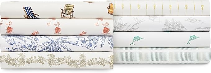 Tommy Bahama - Queen Sheets, Cotton Percale Bedding Set, Crisp & Cool, Stylish Bedding Set (Pineapple Pinstripe Yellow, Queen)