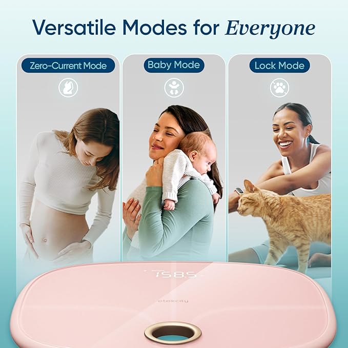 Etekcity Smart Rechargeable Scale for Body Weight, BMI, Fat, Muscle Mass, Digital Bathroom Scale with 13 Metrics, Secret Mode, Bluetooth Connect to Free Apps, Cotton Candy Pink