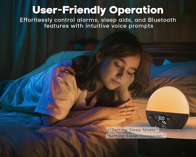 Sound Machine, Sunrise Alarm Clock w/Bluetooth Speaker, White Noise for Sleep, Wake up Light Alarm Clocks for Bedrooms, Heavy Sleeper, Dimmable Night Lights Sunset Lamp, for Baby Kids Adults