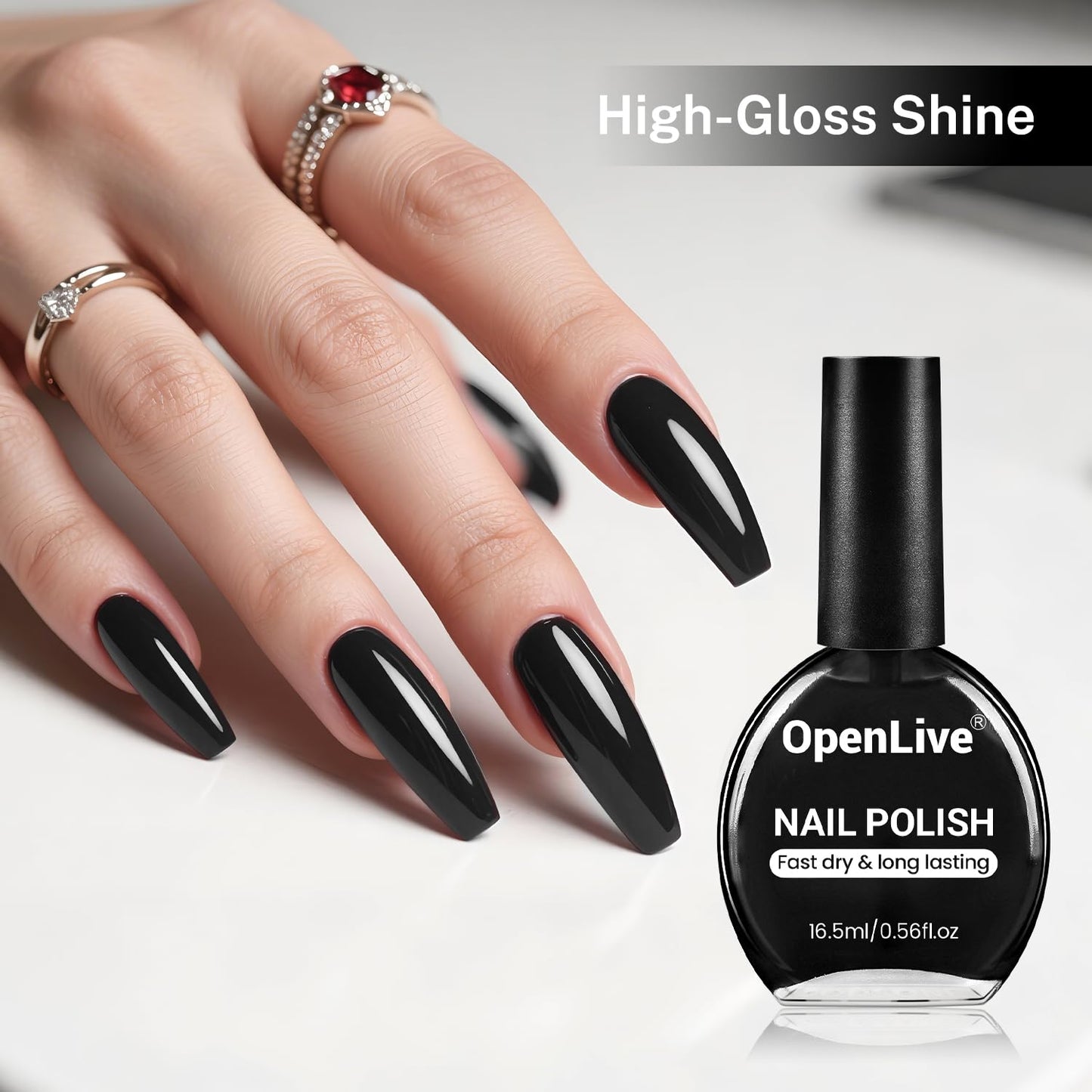16.5ml Black Nail Polish Large Volume Quick Drying Nail Polish, Fast Drying and Long Lasting Color Nail Art DIY Home Manicure Gift for Women