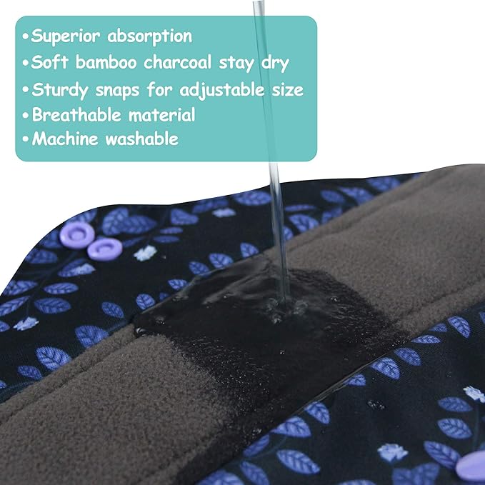 Leekalos Reusable Bamboo Cloth Pads | Light Incontinence Pads - Pack of 6, 1 Small Wet Bag