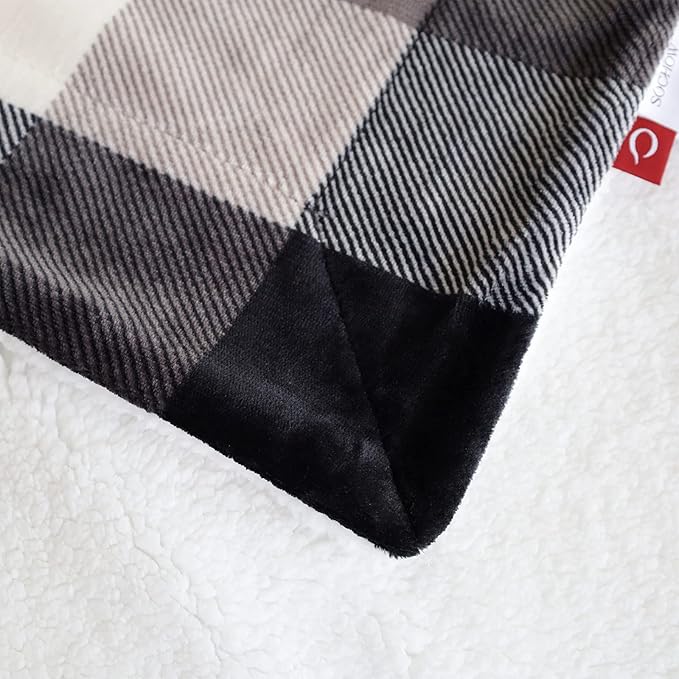 SOCHOW Buffalo Plaid Sherpa Fleece Throw Blanket, Double-Sided Checkered Super Soft Luxurious Bedding Blanket 50 x 60 inches, Black/White