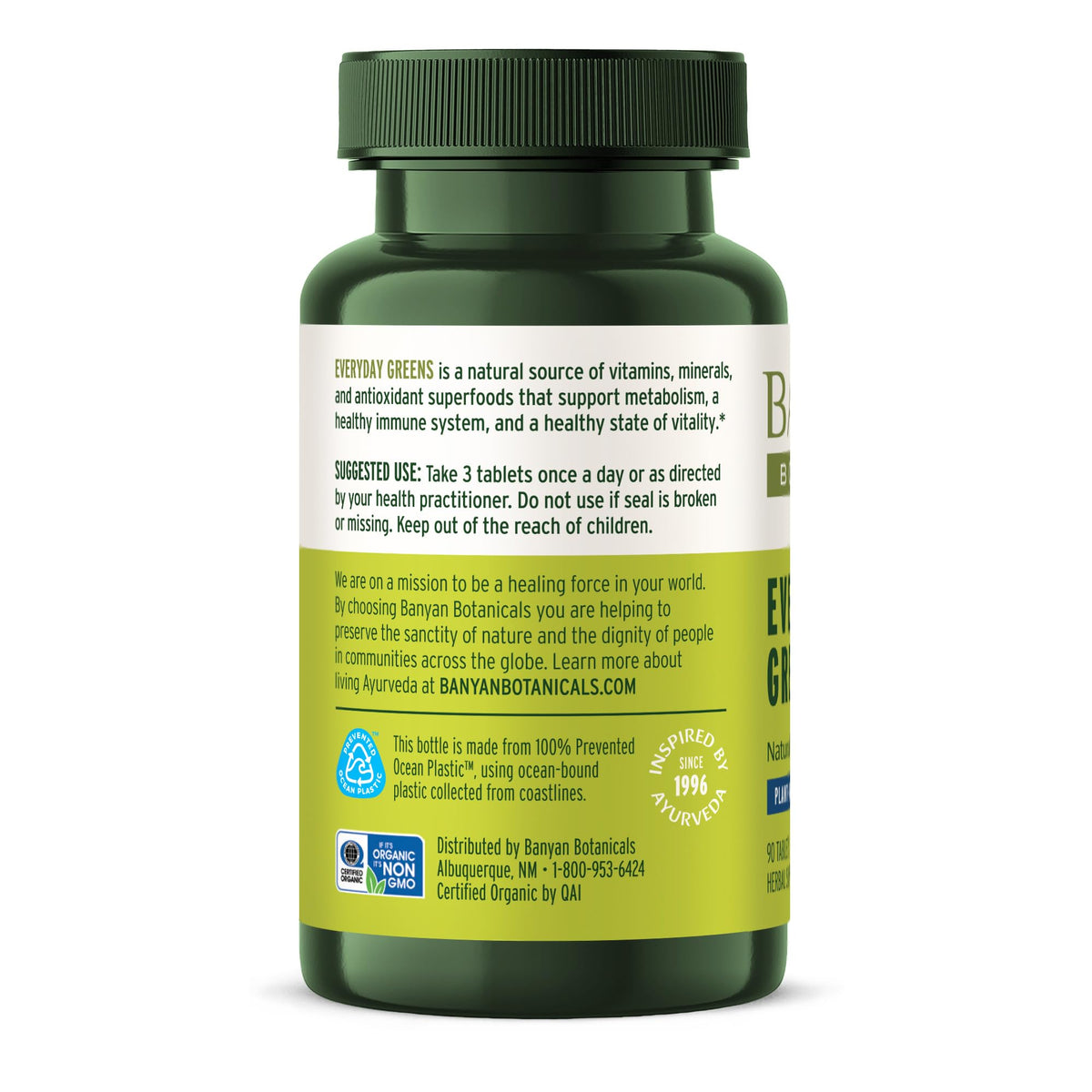 Banyan Botanicals Organic Everyday Greens – Concentrated Superfood Tablets – Spirulina, Wheat Grass & Alfalfa for Cellular Vitality & Antioxidant Support – 90 Tablets – USDA Organic