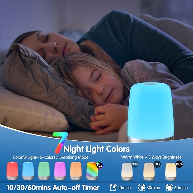 Sunrise Simulation Alarm Clock Wake Up Light for Heavy Sleepers Adults, Golspark Dimmable Sun Lamp Kid Bedroom Nursery Bedside Night Light Sleep Aid, 7 RGB Lights, 7 Natural Sound Alarms, Snooze Timer