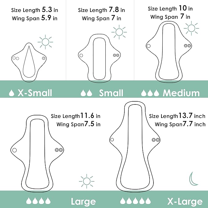 wegreeco 6 Pcs Reusable Menstrual Pads, Ultra Absorbent Cloth Pads for Heavy Flow, Sanitary for Teens, Women, Nonslip, Grey Inner, Grey Outer, Medium