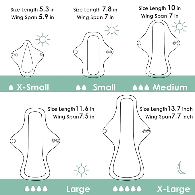 wegreeco 6 Pcs Reusable Menstrual Pads, Ultra Absorbent Cloth Pads for Heavy Flow, Sanitary for Teens, Women, Nonslip, Grey Inner, Black Outer, X-Large