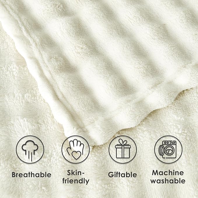 SOCHOW Cream White Bubble Fleece Blanket for Couch, Super Soft Cozy Cute Throw Blanket for Women, Decorative Fuzzy Flannel Blanket, 60 x 80 Inches