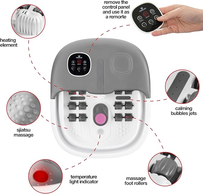 Medical king Foot Spa with Heat and Massage and Jets Includes A Remote Control A Pumice Stone Collapsible Foot Spa Massager with Heat and Massage Bubbles and Vibration