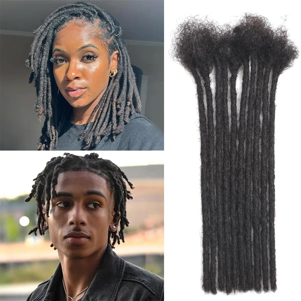 Dreadlock Extensions Human Hair 10-100 Strands 100% Full Handmade Permanent Loc Extension Human Hair for Women/Men/Kids Can Be Dyed Bleached Curled Twisted (0.4cm 1B, 4 inch 10 Strands)